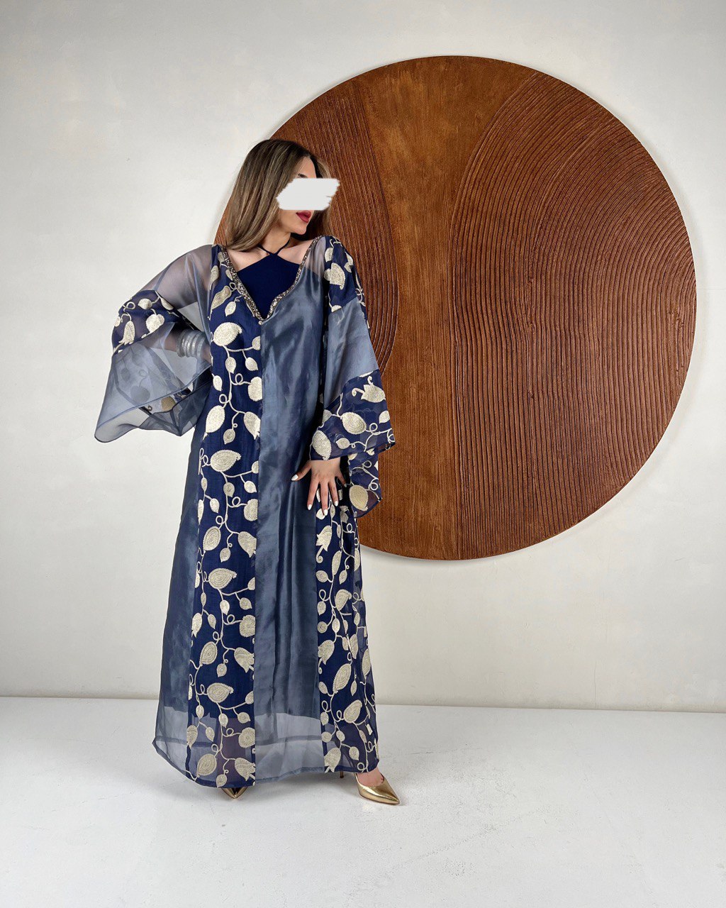 Navy blue X Gold embroidery Flowers Kaftan