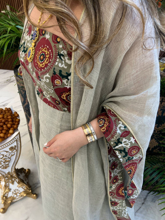 Pistachio and Maroon kaftan